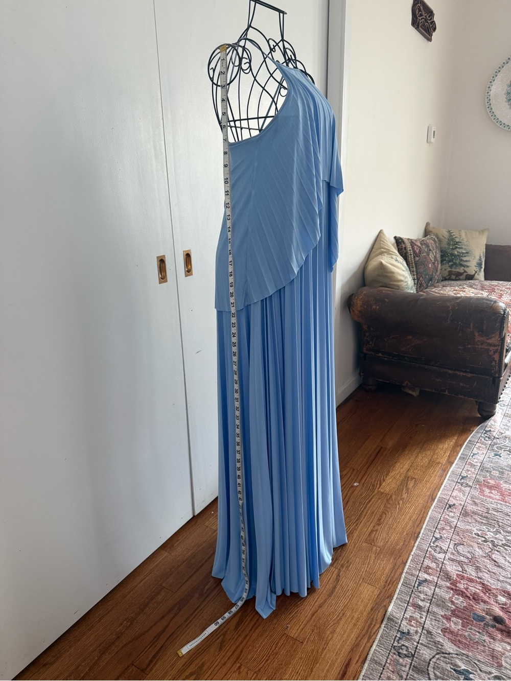 NWT ASOS Light Sky Blue Pleated Maxi Influencer Dress with Cascade Overlay Sz 0 - Picture 6 of 11